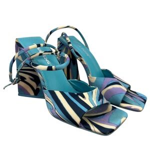 Public Desire Women's 6 Purple Blue Square Toe‎ Ankle Strap Block Heel Sandals